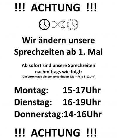 Änderung Sprechzeiten 1.5.23